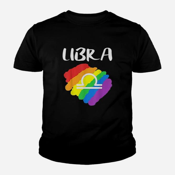 Gay Pride Libra Birthday Lgbt October Rainbow Flag Gift Youth T-shirt