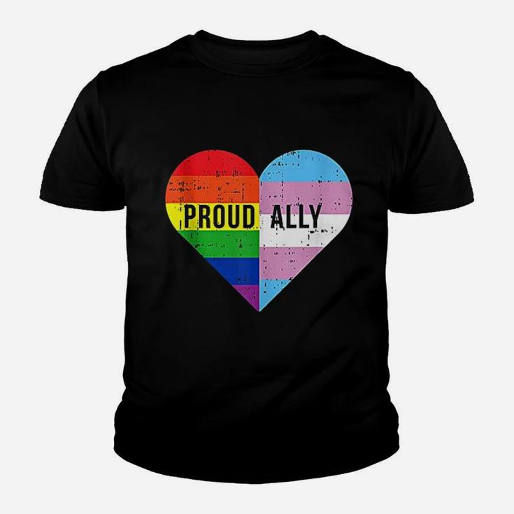 Gay Trans Transgender Heart Rainbow Flag Cool Lgbt Ally Gift Youth T-shirt