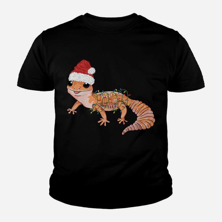 Gecko In Christmas Lights And Santa Hat Funny Gecko Graphic Youth T-shirt