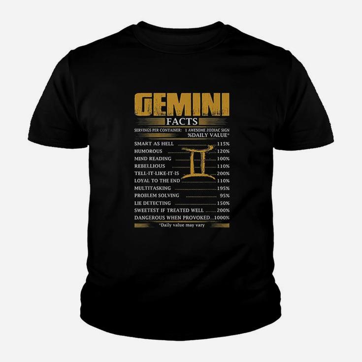 Gemini Facts Servings Per Container Zodiac Youth T-shirt