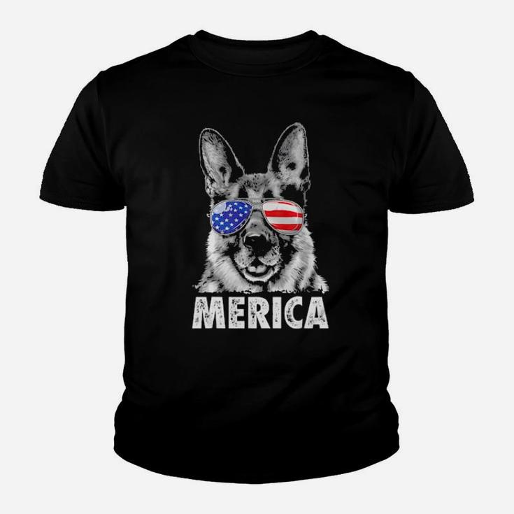 German Shepherd 4Th Of July  Merica  Usa Flag Youth T-shirt