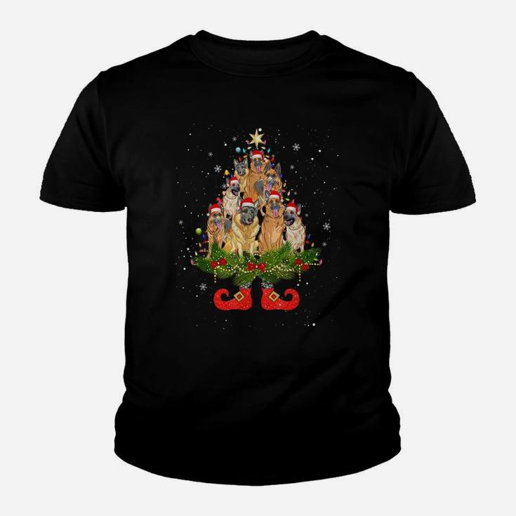 German Shepherd Christmas Tree Lights Funny Santa Hat Dog Youth T-shirt