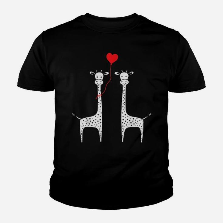 Giraffe Make Me Happy Twos Giraffe Valentines Day Youth T-shirt