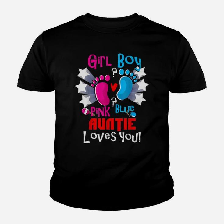 Girl Boy Pink Blue Auntie Loves You Gender Reveal Party Youth T-shirt