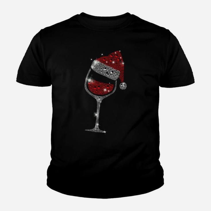 Glass Of Red Wine Santa Hat Christmas For Men Women Family Youth T-shirt