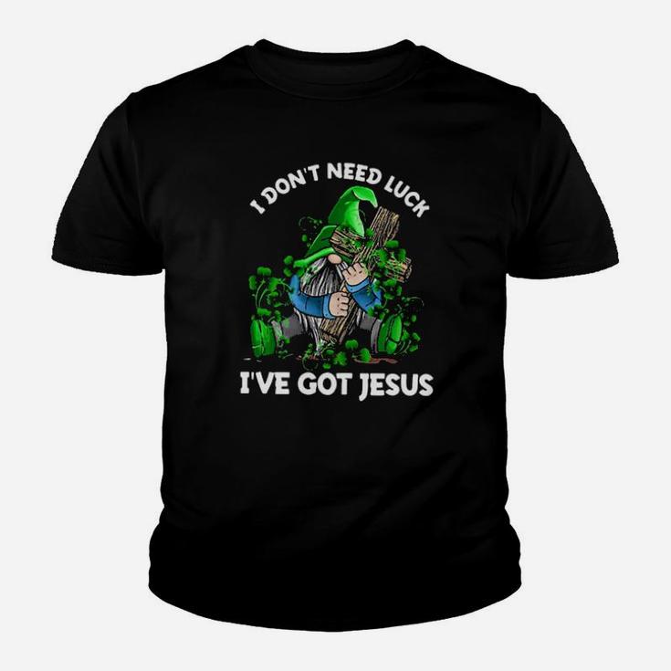 Gnome Christian I Dont Need Luck Ive Got Jesus Youth T-shirt
