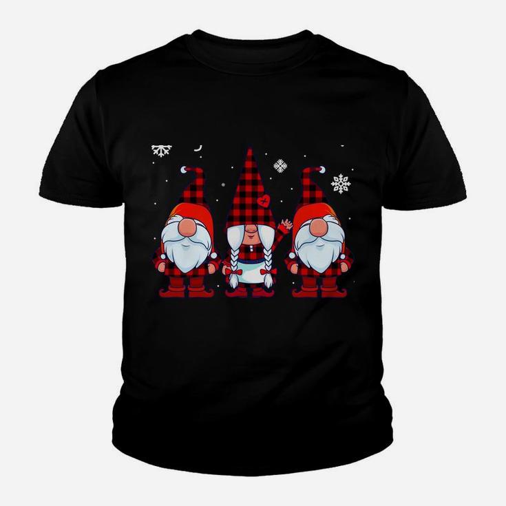 Gnome For The Holidays Buffalo Plaid 3 Gnomes Christmas Xmas Youth T-shirt