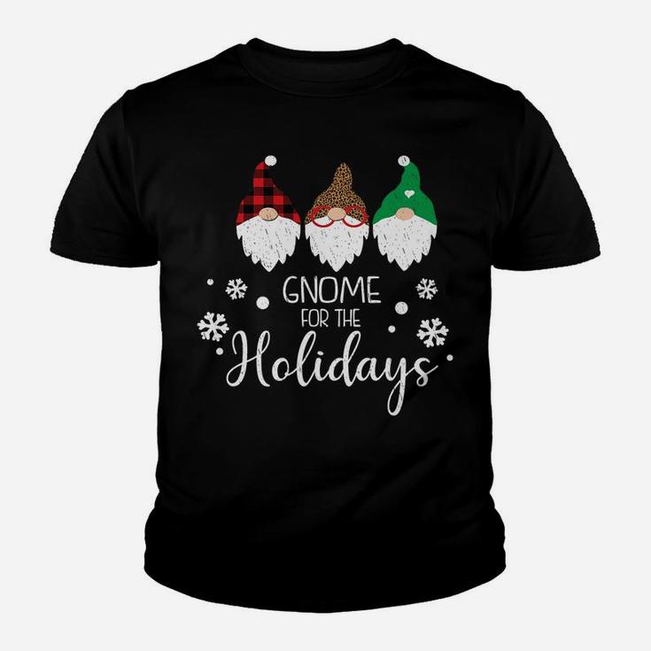 Gnome For The Holidays Cute Christmas Buffalo Plaid Cheetah Youth T-shirt