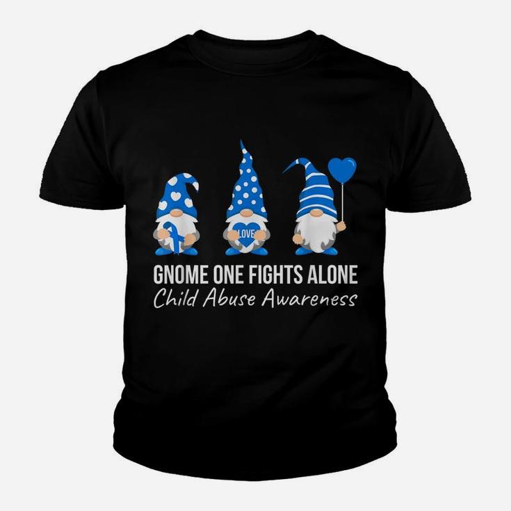 Gnome One Fights Alone Child Abuse Awareness Blue Ribbon Youth T-shirt