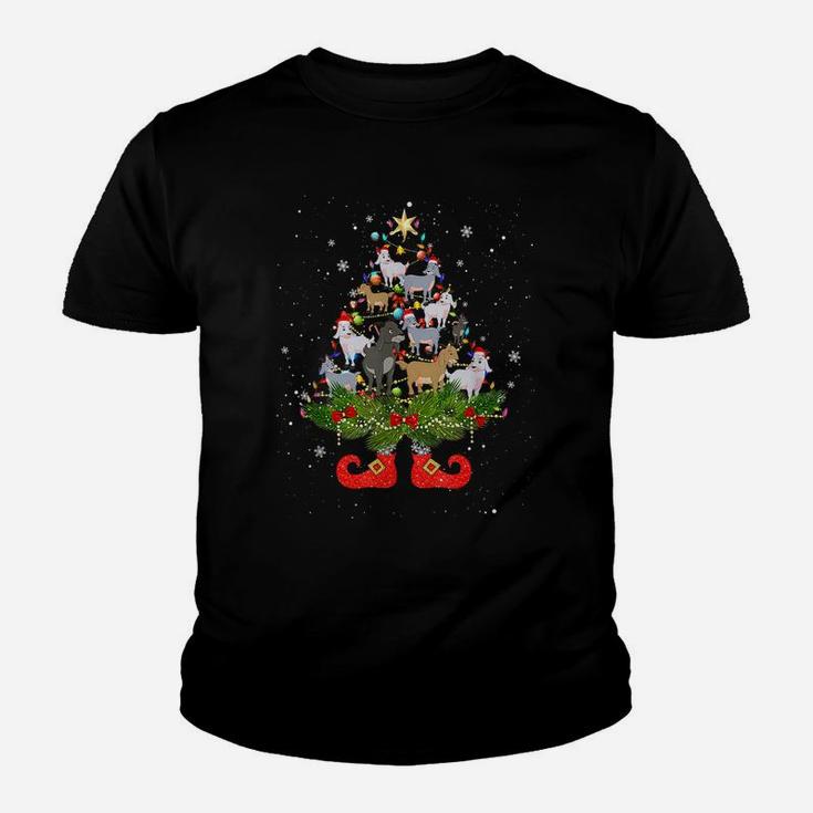Goats Christmas Tree Lights Funny Santa Hat Lover Youth T-shirt