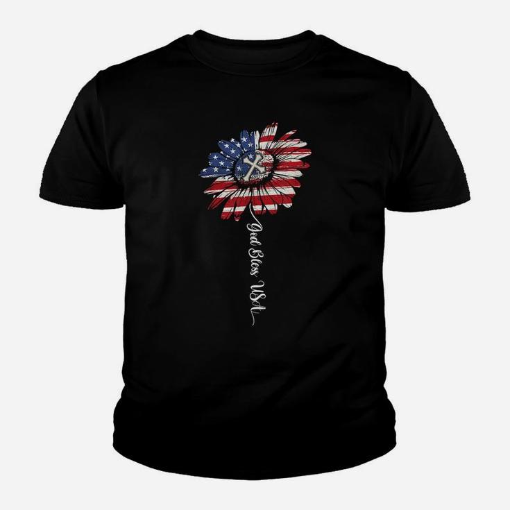 Gode Daisy American Flag God Bless Usa Patriotic Flower Youth T-shirt