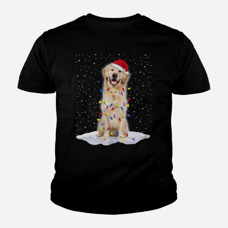 Golden Retriever Santa Christmas Tree Lights Xmas Gifts Youth T-shirt