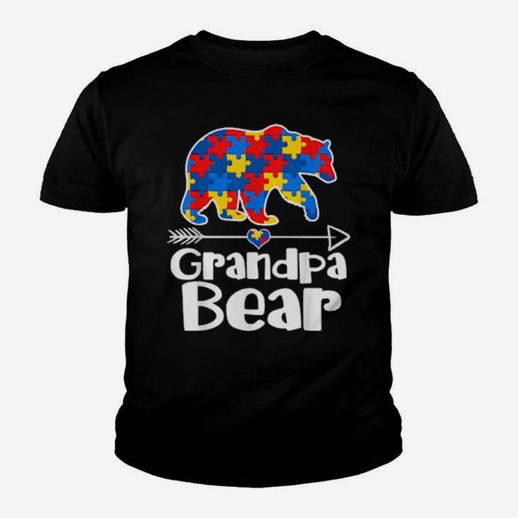 Grandpa Bear Puzzle Piece Autism Awareness Autistic Dad Youth T-shirt