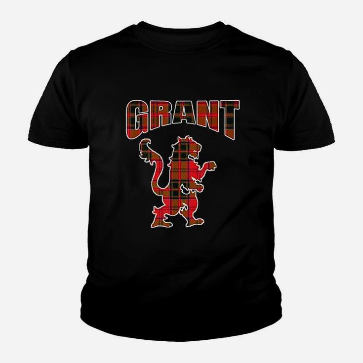Grant Clan Kilt Tartan Lion Namesake Scottish Youth T-shirt