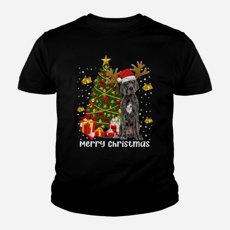 Great Dane Christmas Lights Tree Santa Xmas Pajamas Dog Dad Youth T-shirt