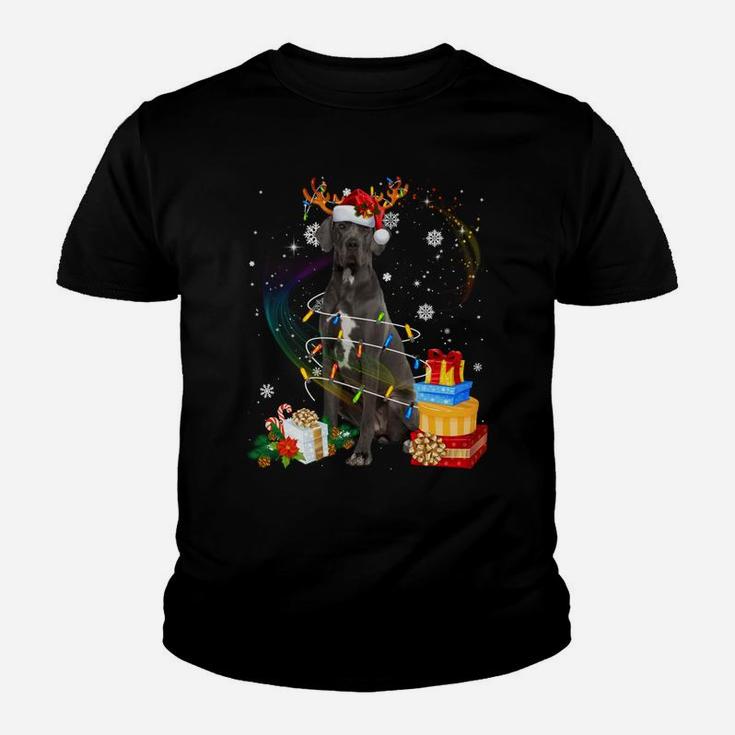 Great Dane Reindeer Christmas Lights Funny Dog Xmas Gift Youth T-shirt