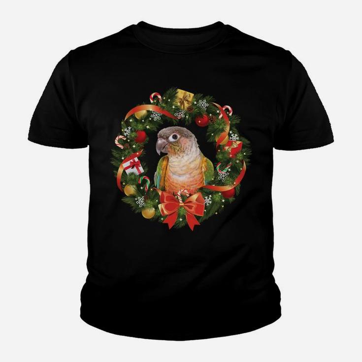 Green Cheek Conure Parrot Christmas Wreath Youth T-shirt