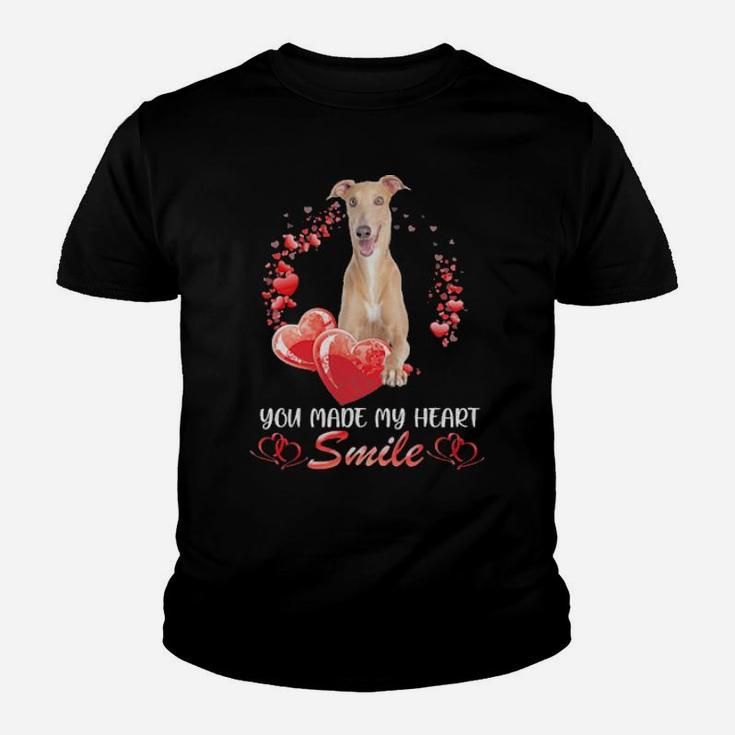 Greyhound Heart You Made My Heart Smile Valentines Day Youth T-shirt