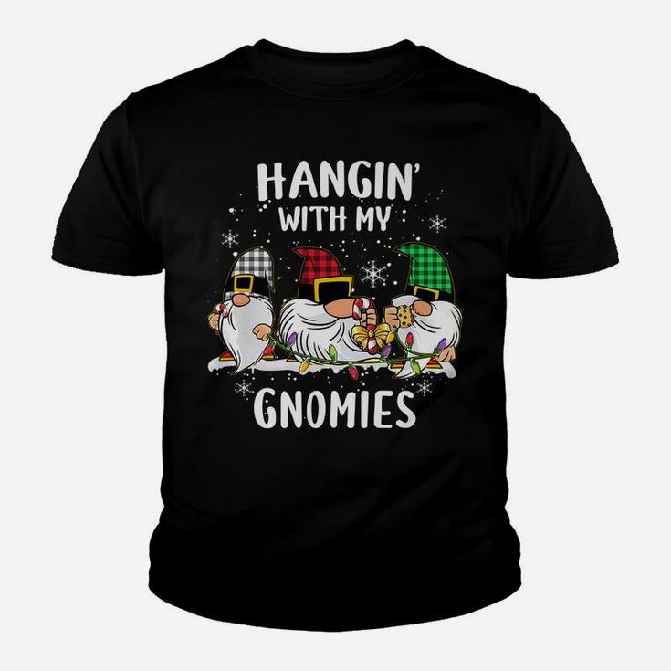 Hangin' With My Gnomies Three Gnomes Christmas Buffalo Plaid Youth T-shirt