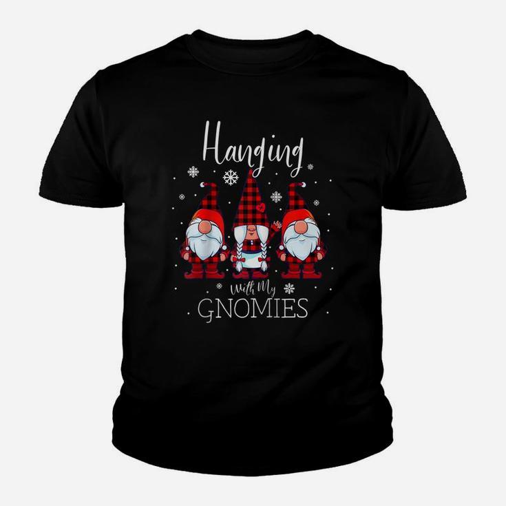 Hanging With My Gnomies Christmas Buffalo Plaid Garden Gnome Raglan Baseball Tee Youth T-shirt