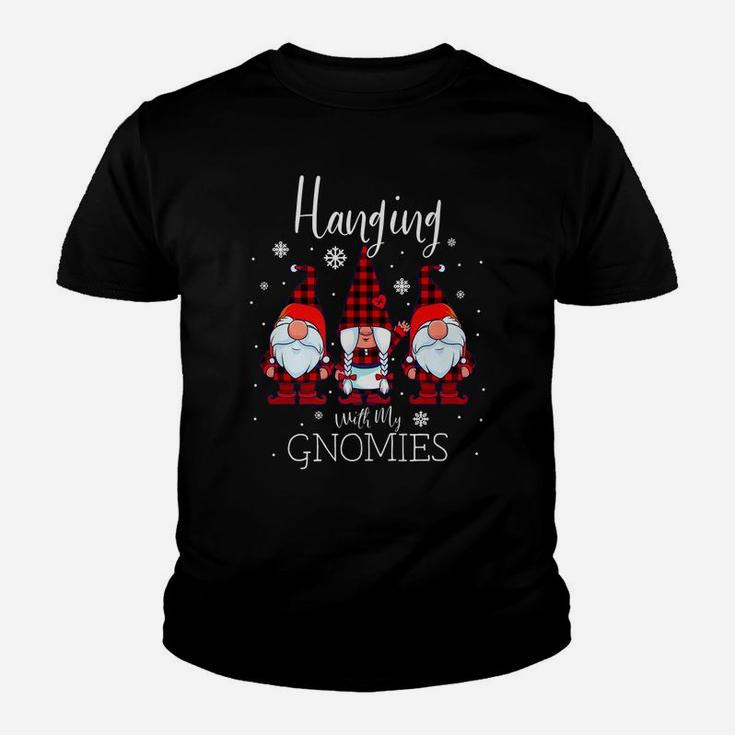 Hanging With My Gnomies Christmas Buffalo Plaid Garden Gnome Youth T-shirt