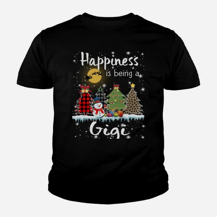 Happiness Is Being A Gigi Christmas Tree Leopard Plaid Snow Youth T-shirt