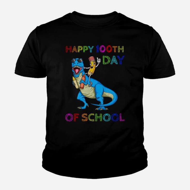 Happy 100Th Day Of School Pencil Riding Dinosaur T Rex Funny Sweatshirt Youth T-shirt