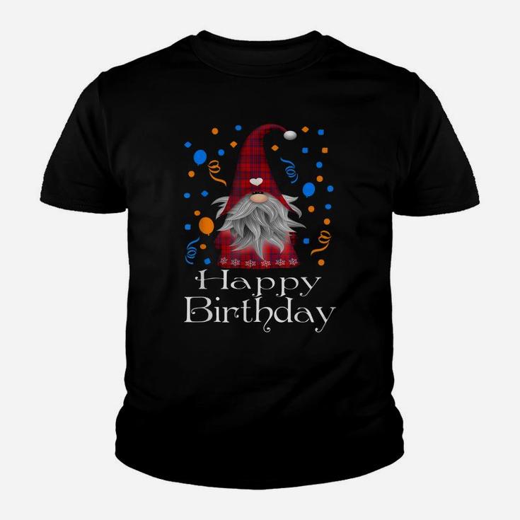 Happy Birthday Gnome Lovers Gift Cute Heart Buffalo Plaid Youth T-shirt