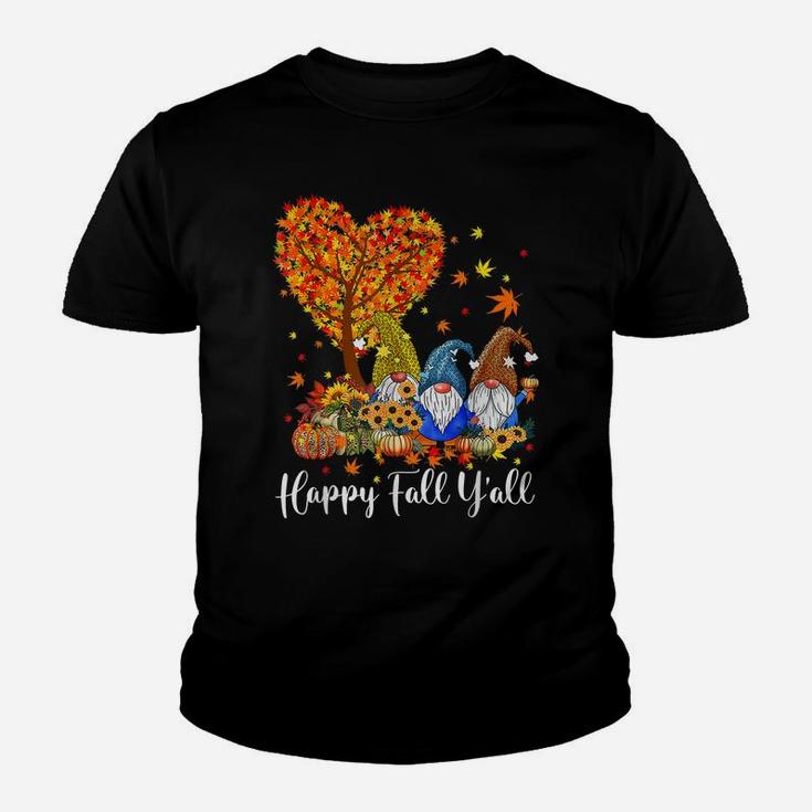 Happy Fall Y'all Gnome Leopard Pumpkin Funny Autumn Gnomes Youth T-shirt