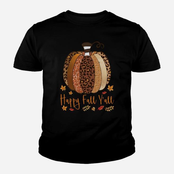 Happy Fall Y’All Pumpkin Leopard Print Thanksgiving Autumn Sweatshirt Youth T-shirt