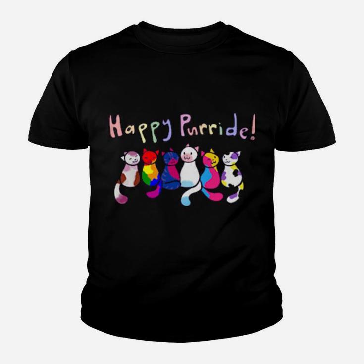 Happy Purride Cats Kittens Gay Pride Lgbtq Transgender Youth T-shirt