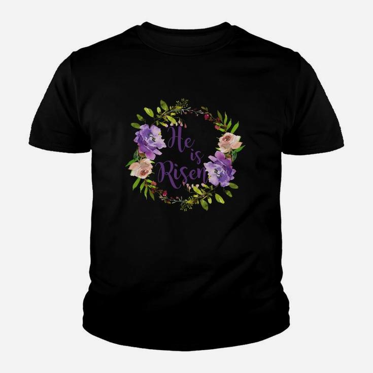 He Is Risen Floral Pretty Easter Premium T Shirt Christian Youth T-shirt
