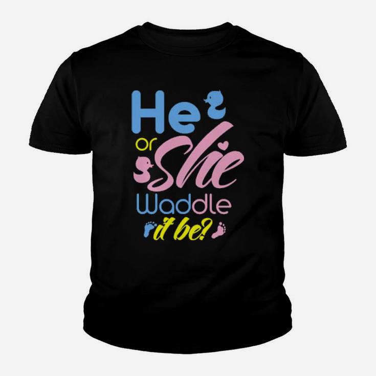 He Or She Waddle It Be Gender Reveal Party Cute Duck Game Youth T-shirt
