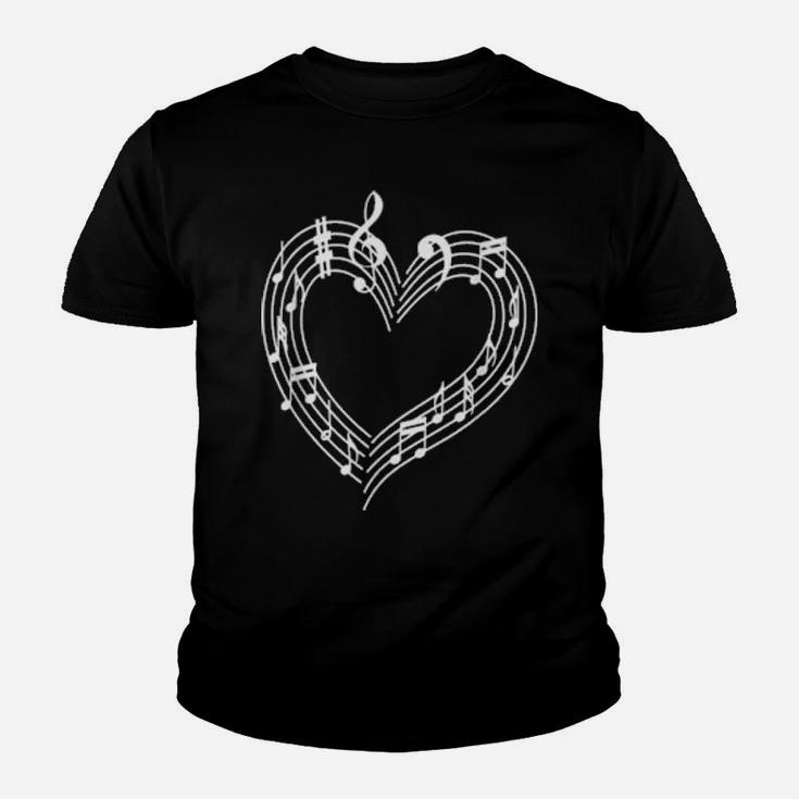 Heart Musical Notes Musics Valentines Day Youth T-shirt