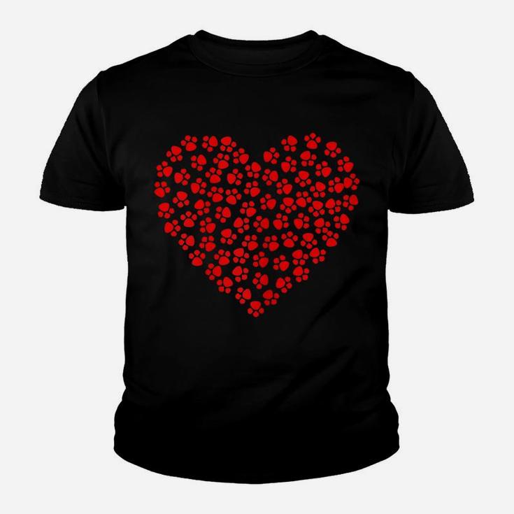 Heart Paw Print Dog Love Valentines Day Gift For Her Women Youth T-shirt