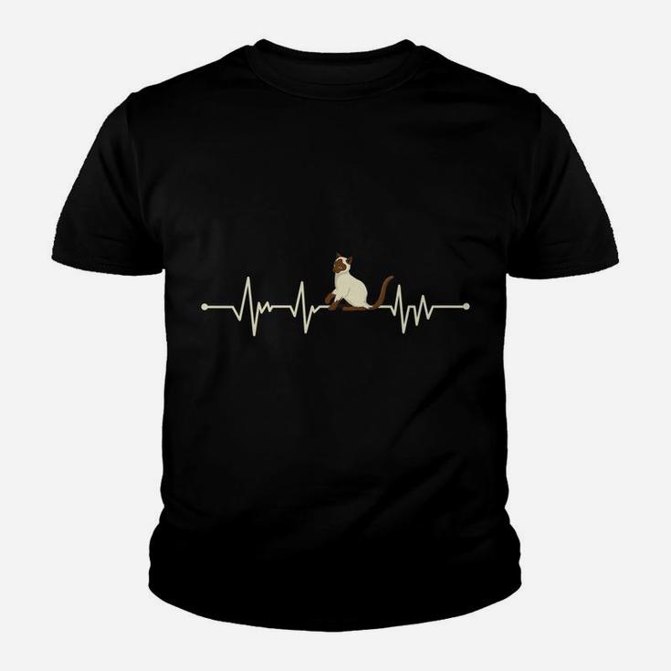 Heartbeat Design Siamese Cat - Funny Cute Youth T-shirt