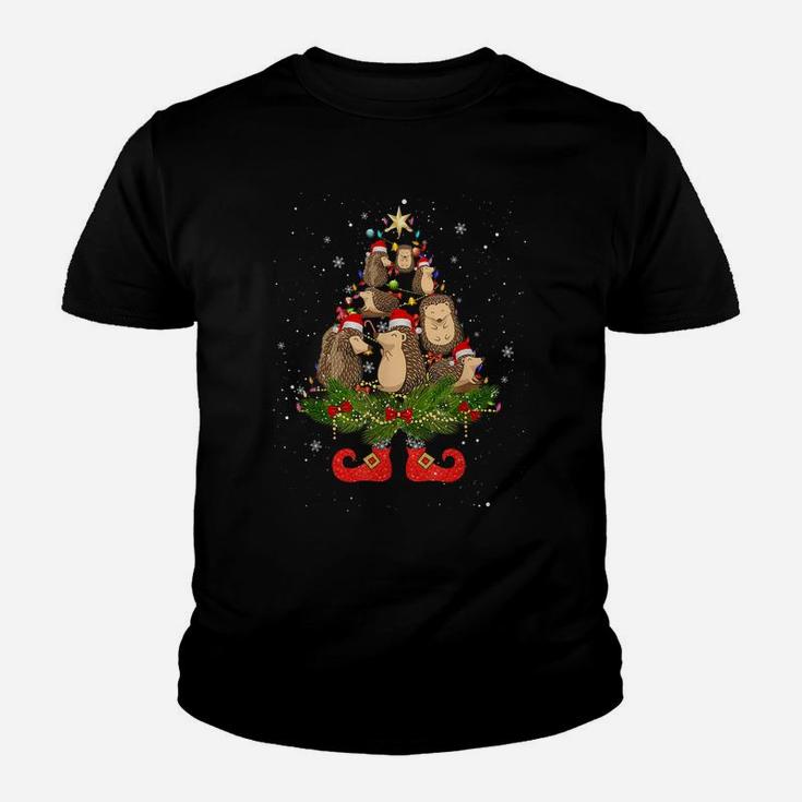 Hedgehogs Christmas Tree Lights Funny Santa Hat Lover Youth T-shirt
