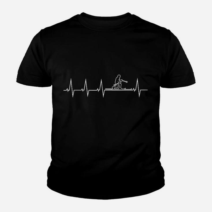 Herren Kinder Tshirt EKG-Design mit Rudermotiv, schwarzes Ruderer-Motiv Tee