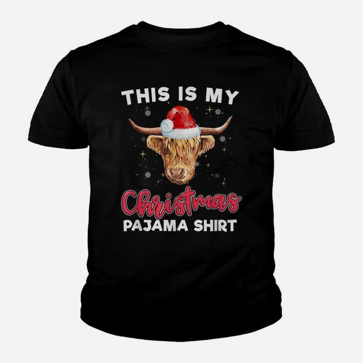 Highland Cow Christmas Pajama Santa Cow Lover Gift Youth T-shirt