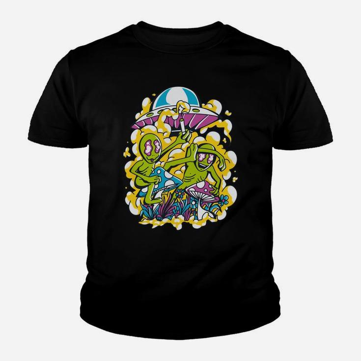 Hippie Psychedelic Cottagecore Mushrooms Trippy Aliens Ufo Youth T-shirt
