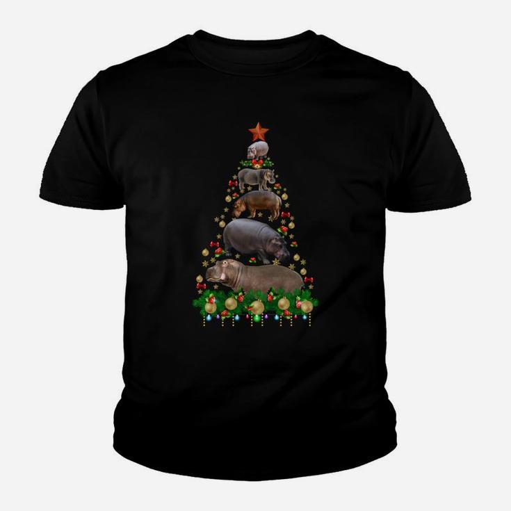 Hippo Christmas Tree Merry Hippomas Hippo Lovers Youth T-shirt