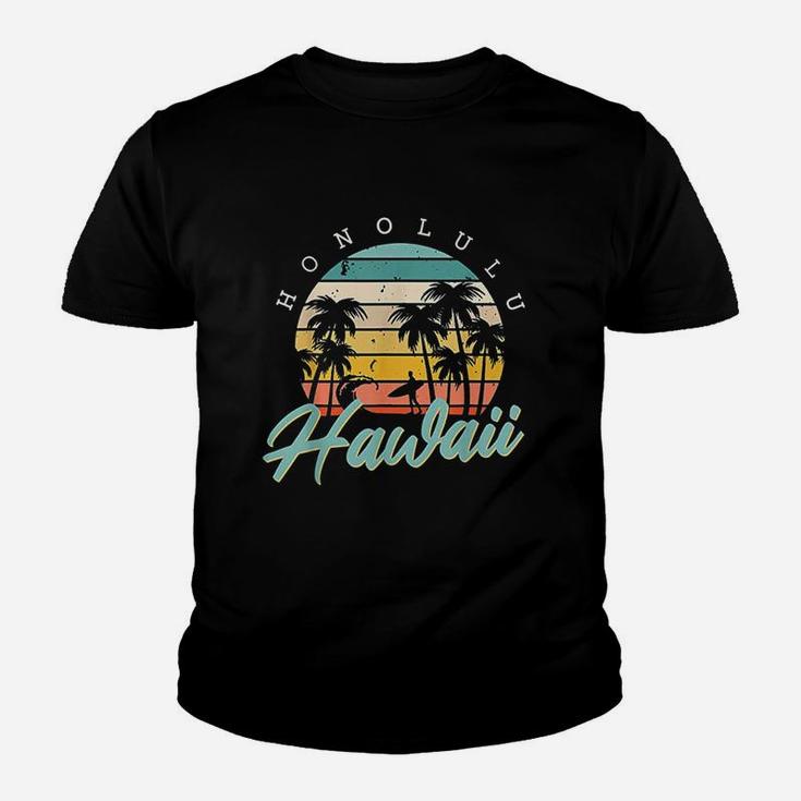 Honolulu Hawaii Aloha Hula Retro Vintage Sunset Summer Beach Youth T-shirt
