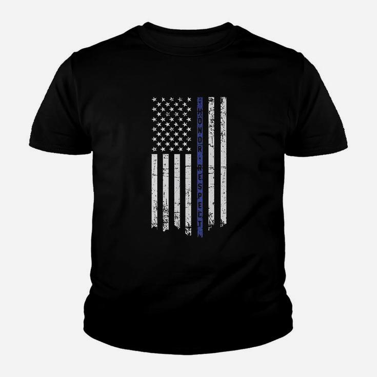 Honor N Respect Thin Blue Line Flag Raw Edge Raglan Youth T-shirt