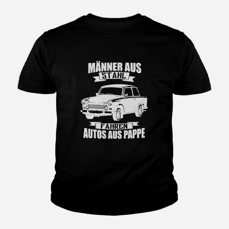 Humorvolles Kinder Tshirt Männer aus Stahl fahren Autos aus Pappe, Witziges Herrenshirt