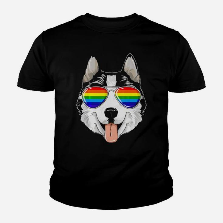 Husky Gay Pride Flag Lgbt Rainbow Sunglasses Husky Youth T-shirt