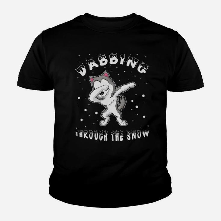Husky Malamute Lover Dabbing Through The Snow Xmas Youth T-shirt