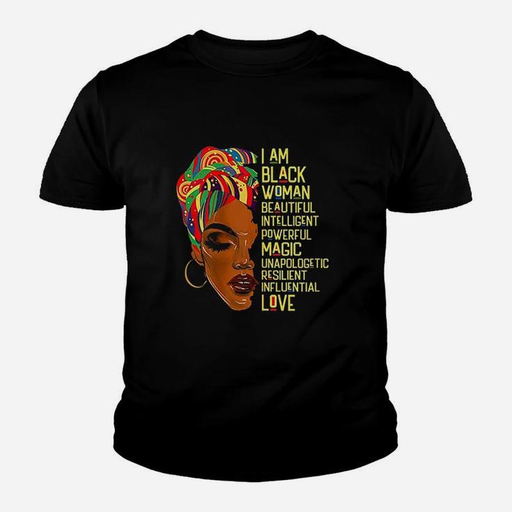 I Am Black Woman African American Melanin Poppin Afro Queen Youth T-shirt