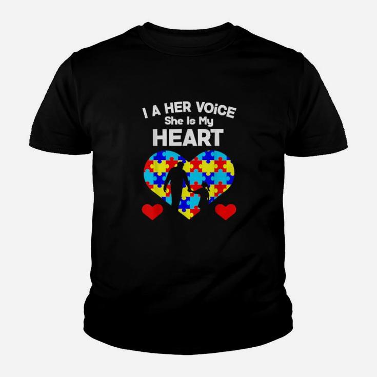 I Am Her Voice She Is My Heart Autism Awareness Dad Youth T-shirt