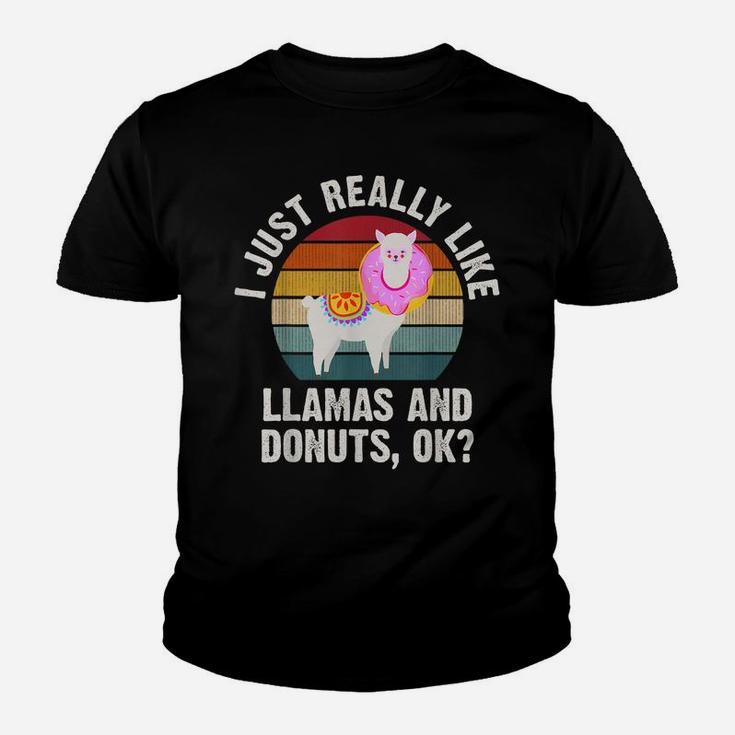 I Just Really Like Llamas And Donuts Funny Llamas Theme Cute Youth T-shirt