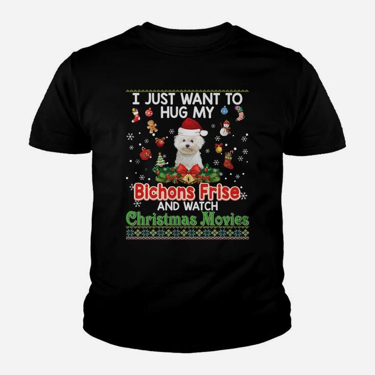 I Just Want To Hug My Bichons Frise Dog And Watch Christmas Youth T-shirt